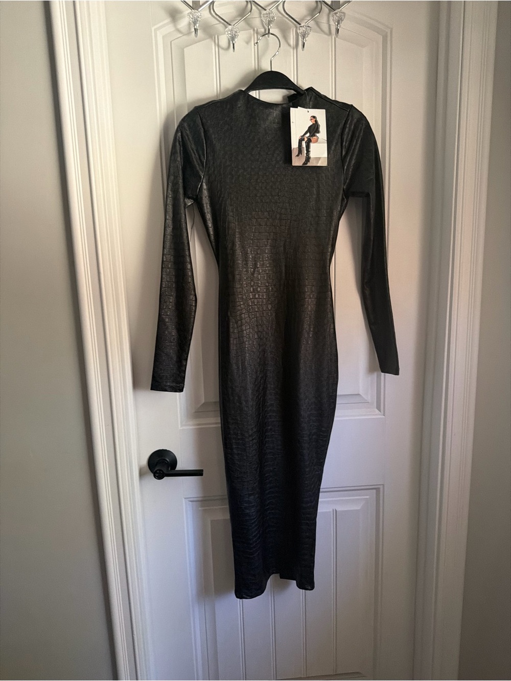 $128 Brand New Black CROC Leather Dress XSMALL 2
